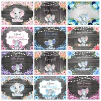wooden board newborn baby shower backdrop blue pink elephant baby birthday party decor photo backgrounds studio customize banner