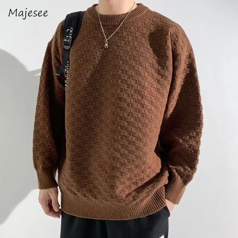 Однотонные вязаные пуловеры мужские мешковатые винтажные свитера повседневные