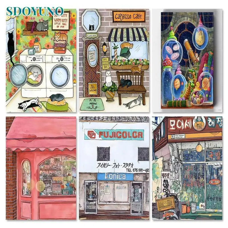 

SDOYUNO Frame Picture Diy Painting By Numbers Acrylic Kits Shop Modern Drawing Coloring By Numbers For Kill Time Personalized Gi