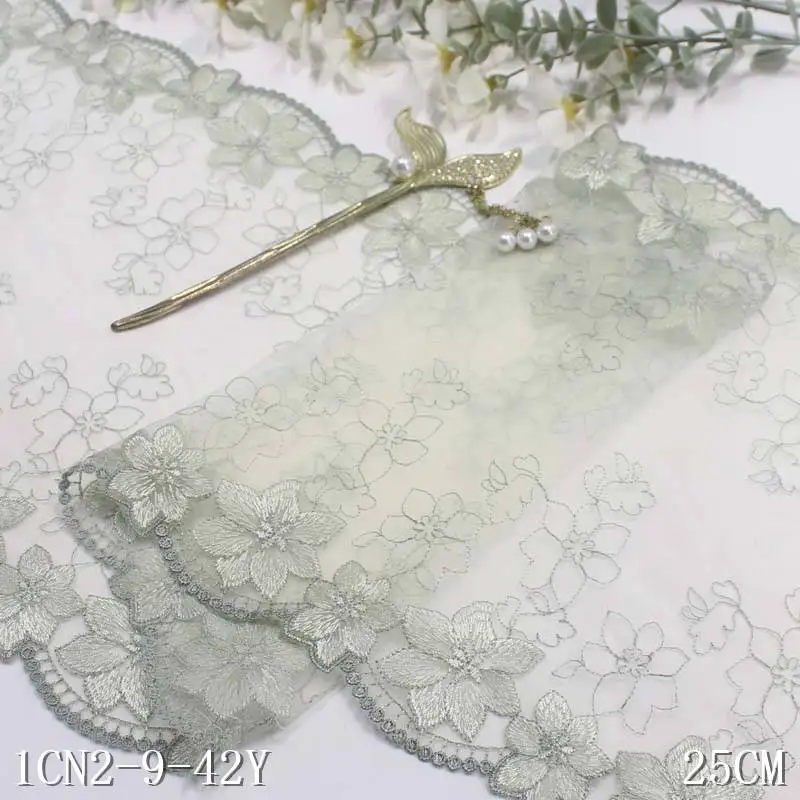 

38 ярдов, новый дизайн, Ширина 25 см, Цветочное платье с вышивкой, декоративная сетчатая кружевная отделка из полиэстера