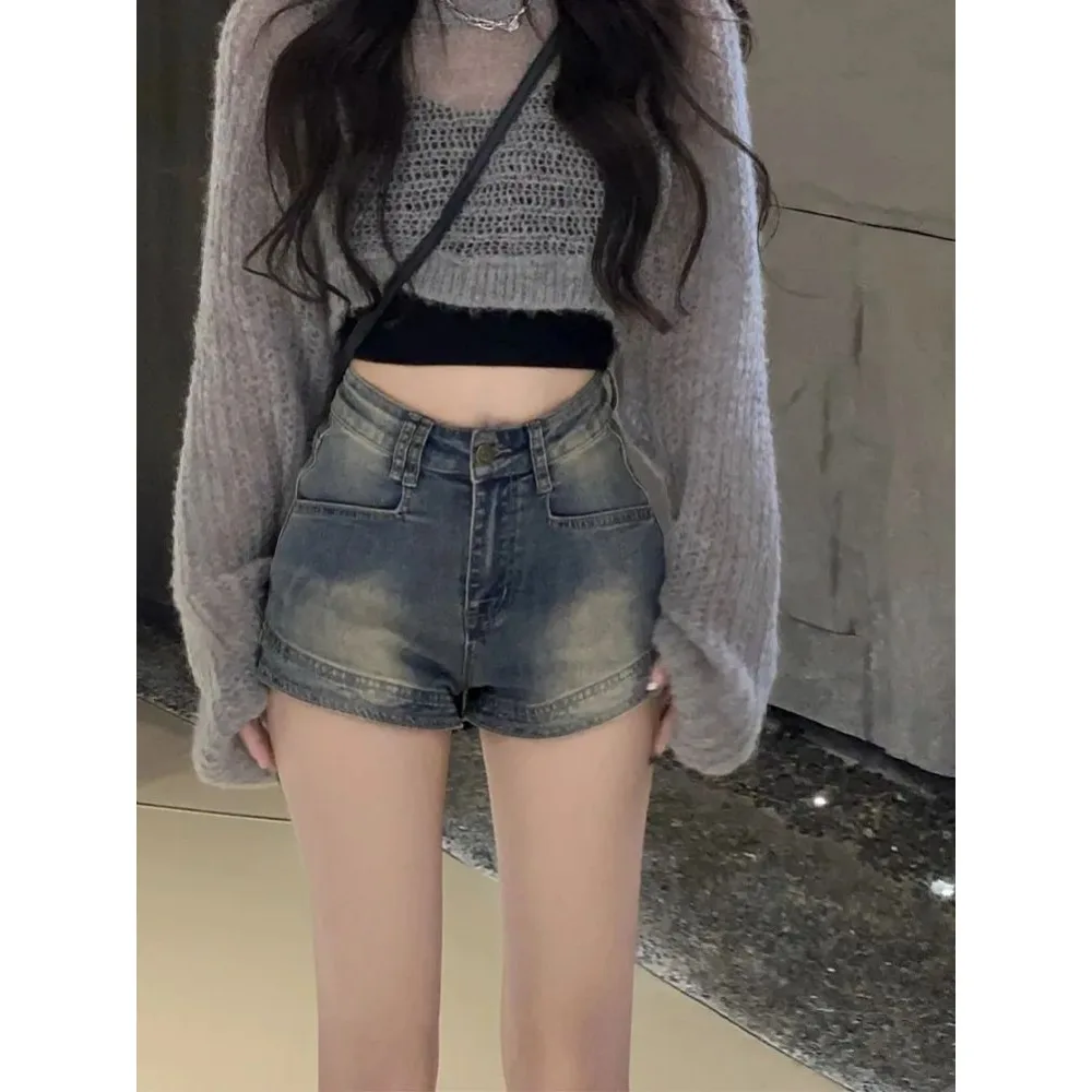 Женские джинсовые шорты с открытой промежностью невидимые штаны из денима