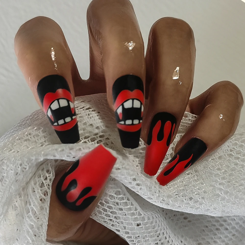 96 шт. накладные ногти в стиле Хэллоуин с миндальным французским квадратным