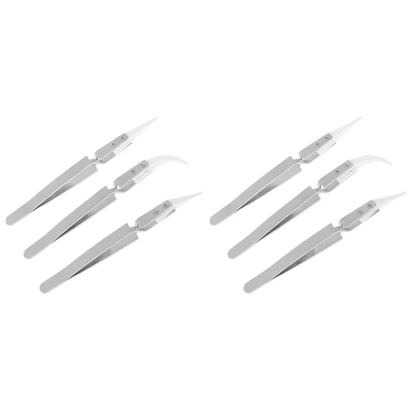 

6 Pack Antistatic Ceramic Tweezers Tweezers Inverted Tweezers Precision Heat Resistant Tweezers