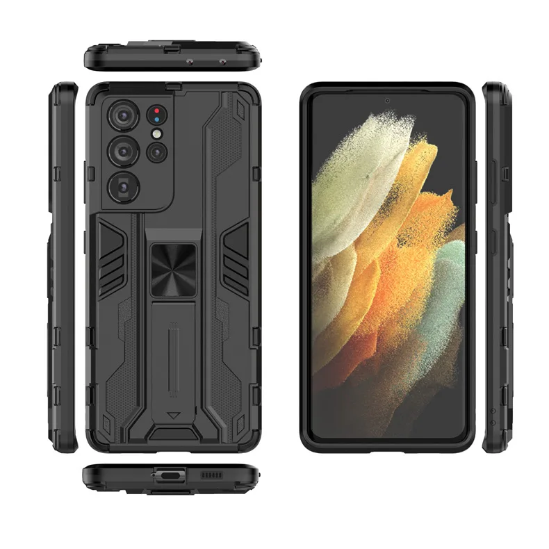 

Military Metal Armor Holder Case For Samsung Galaxy A72 5G A82 A52 A42 Anti-knock Phone Cover for A32 S21 FE A22 A33 A53 Note20