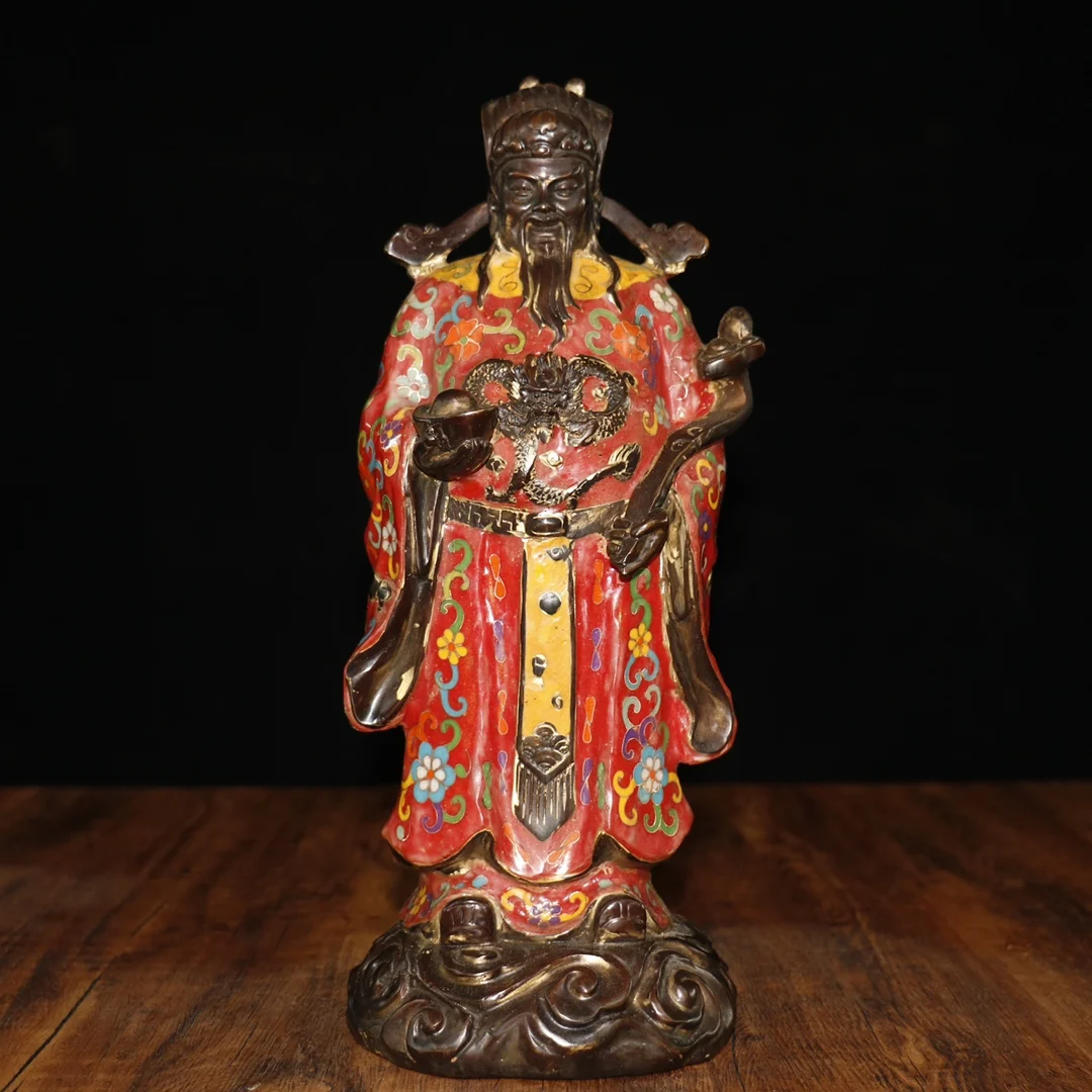 

14" Tibetan Temple Collection Old Bronze Cloisonne Enamel Ruyi Ingots God of Fortune Gather fortune ornament Town house Exorcism