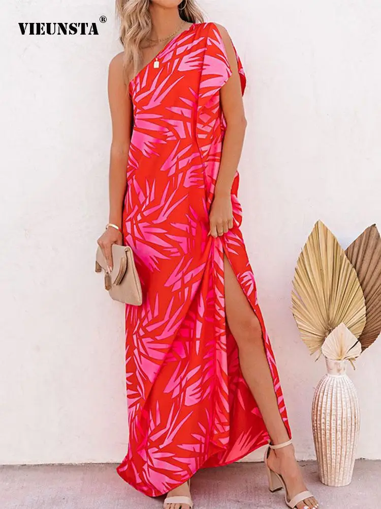 

2022 New Resort Print Off Shoulder Long Dress Fashion Boho Maxi Party Dresses Women Sexy Slash Neck Spring Summer Dress Vestidos