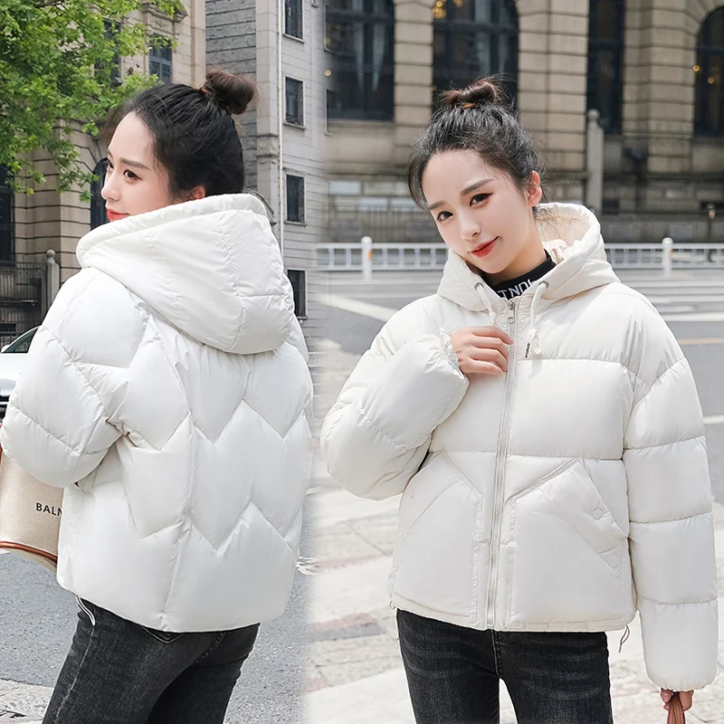 Elegant Women's Winter Cotton Padded Coats 2022 New Thick Warm Zipper Short Winter Parkas For Women Black Down Jackets Hooded