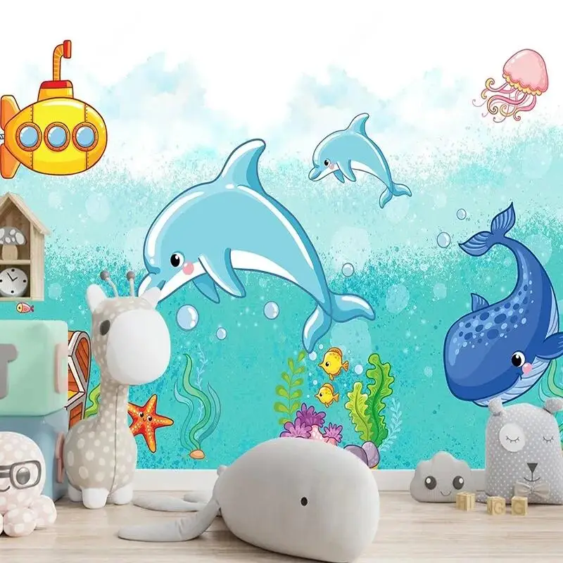 

Custom 3D Mural Wallpaper Nordic Hand-painted Cartoon Underwater Dolphin Children's Room Decor Fresco Creative Art Papier Peint