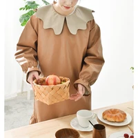 korean version of net red pu leather waterproof and oil proof long sleeve overalls apron printing custom anti dressing
