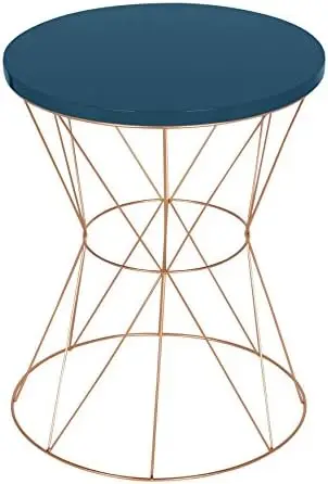 

Round Metal End Table, Blue Top with Rose Gold Base