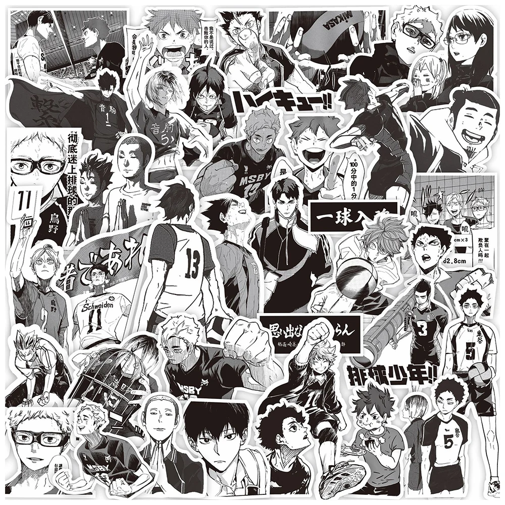 

10/30/65pcs Cool Black White Haikyuu!! Anime Stickers Cartoon Decals Laptop Phone Skateboard Luggage Waterproof Sticker Kids Toy