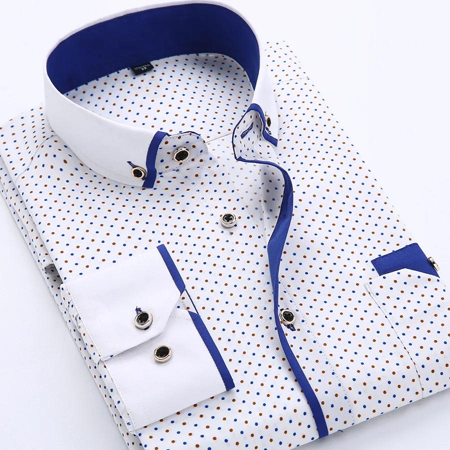 Quality Big Size 5XL Men Dress Shirt New Arrival Long Sleeve Slim Fit Button Down Collar Printed Business Social Men's Shirts