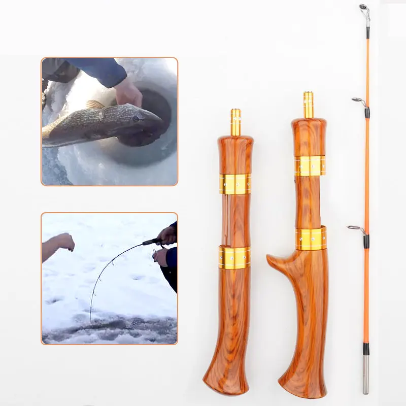

Ice Fishing Rod 50cm Wood Color Handle Casting Rod Spinning Shrimp Rod Fiber Winter Fishing Rod Tackle Fish Kit Ice Kits