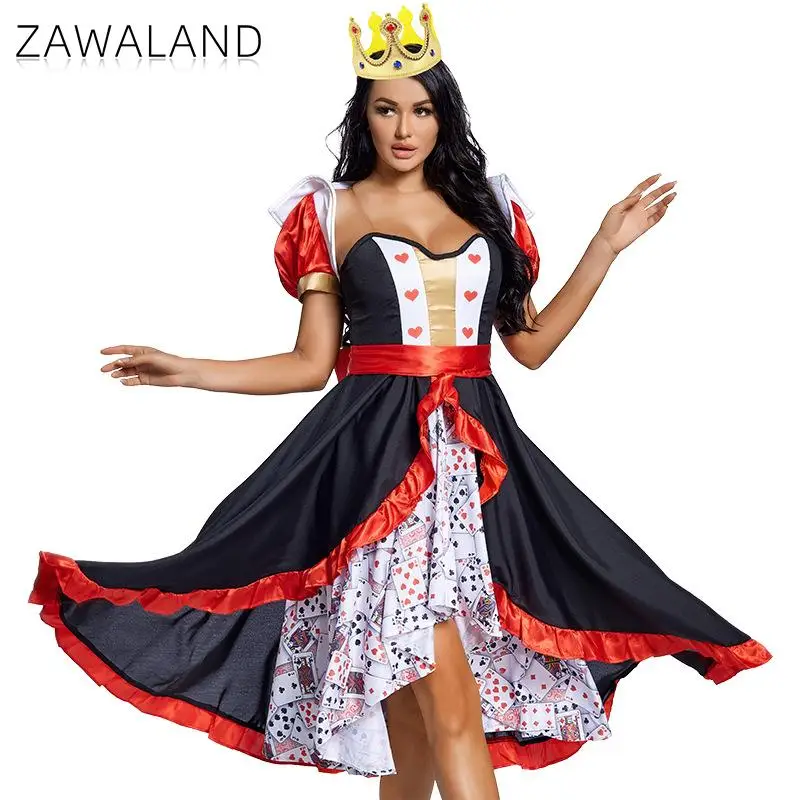 Женский костюм красной королевы для косплея покерная карта платье с цветком