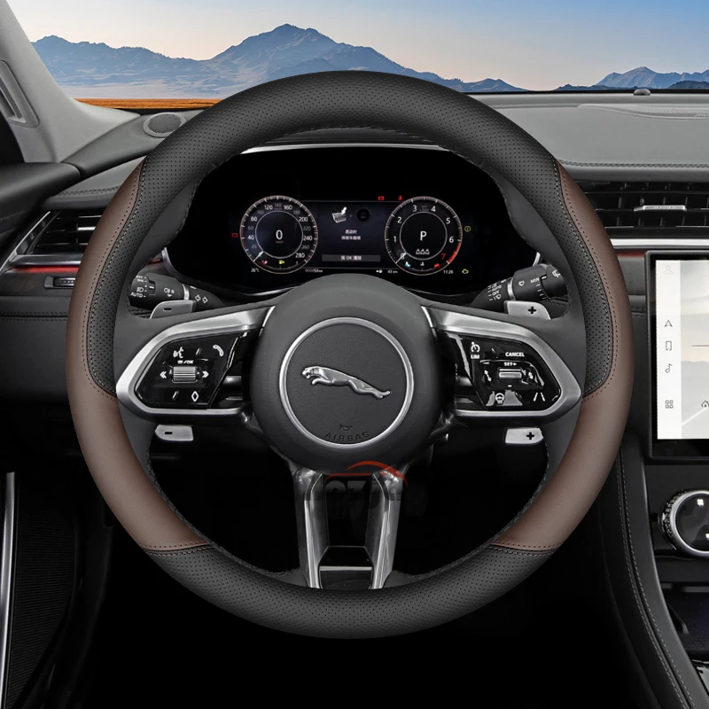 Фото Кожаный чехол на руль автомобиля для Jaguar XJ XF XE E-pace F-pace X-type XK I-pace S-type X350, аксессуары для интерьера 2025 №4