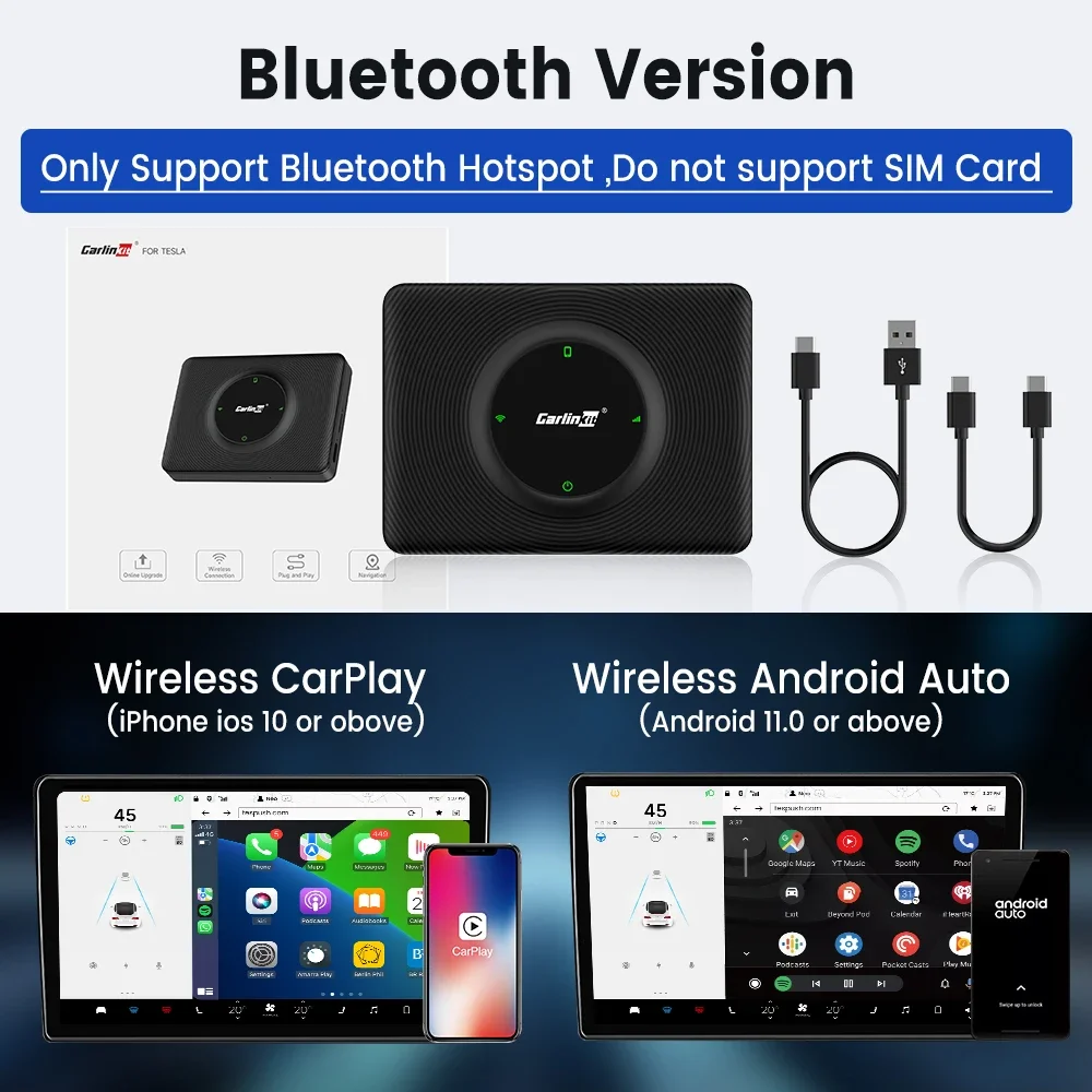 

CarlinKit T2C для Tesla Model 3 Model Y X S Поддержка беспроводной Android Auto CarPlay Онлайн-обновление 2,4G и 5 ГГц Беспроводное автоматическое подключение