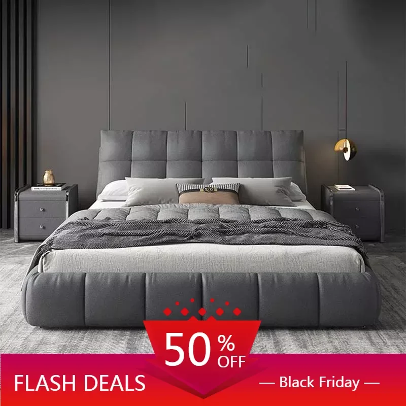 

Современная прочная кровать в простом стиле, Дизайнерская кожаная кровать большого размера для квартиры, квадратная Свадебная кровать принцессы, домашняя мебель