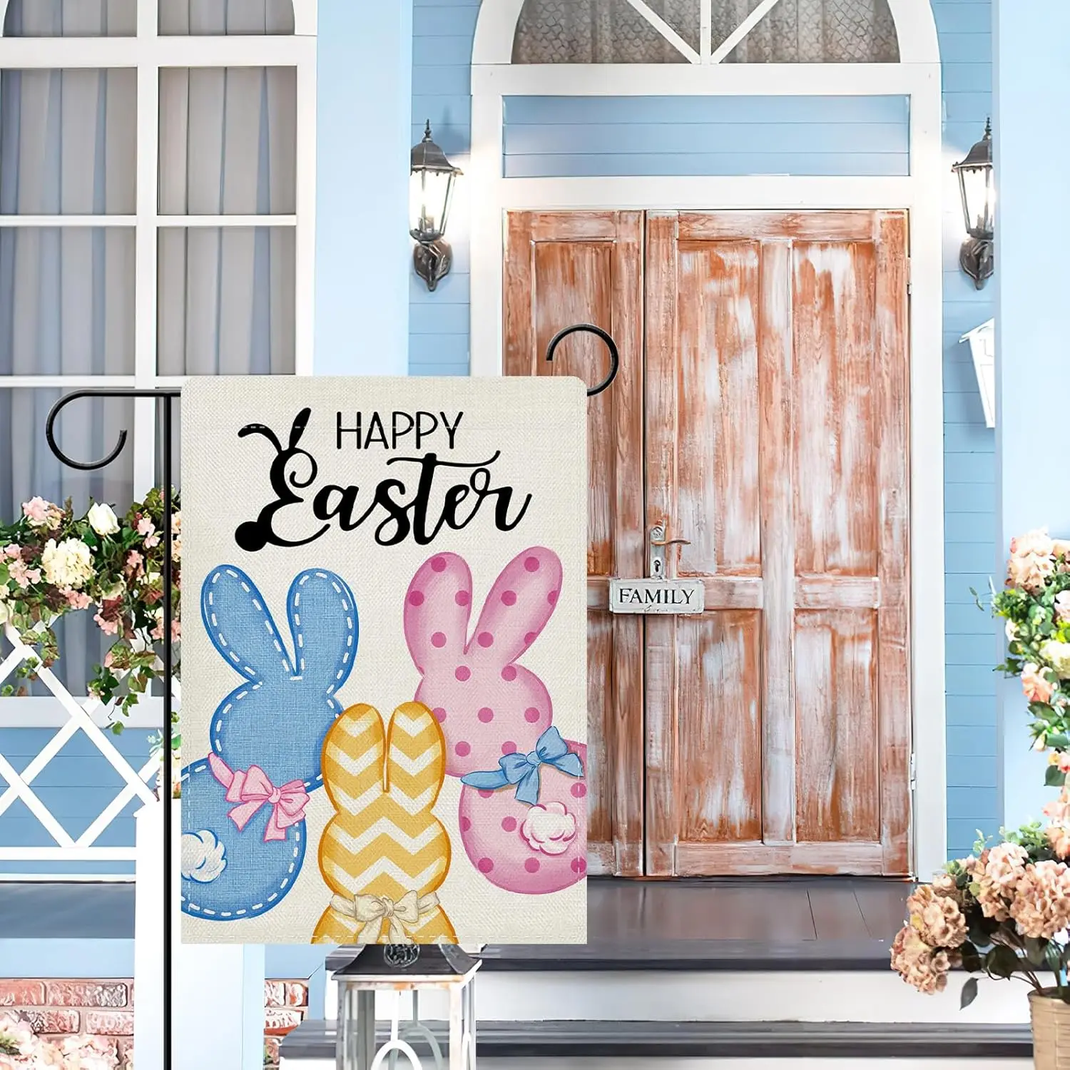 Декоративный садовый флаг Dyrenson Happy Easter Peeps Bunny, красочный милый кролик для украшения двора и дома, весенний декор из мешковины IIX (art.: 3920d886d45fe) - 3920d886d45fe