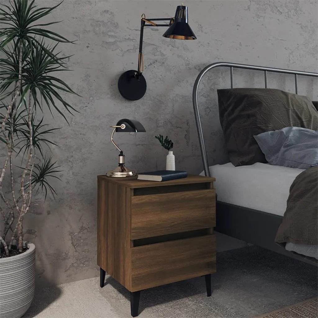 

2 pcs Bedside Cabinet with Solid Wood Legs, Chipboard Nightstands, End Table, Bedrooms Furniture Brown Oak 40x35x50 cm