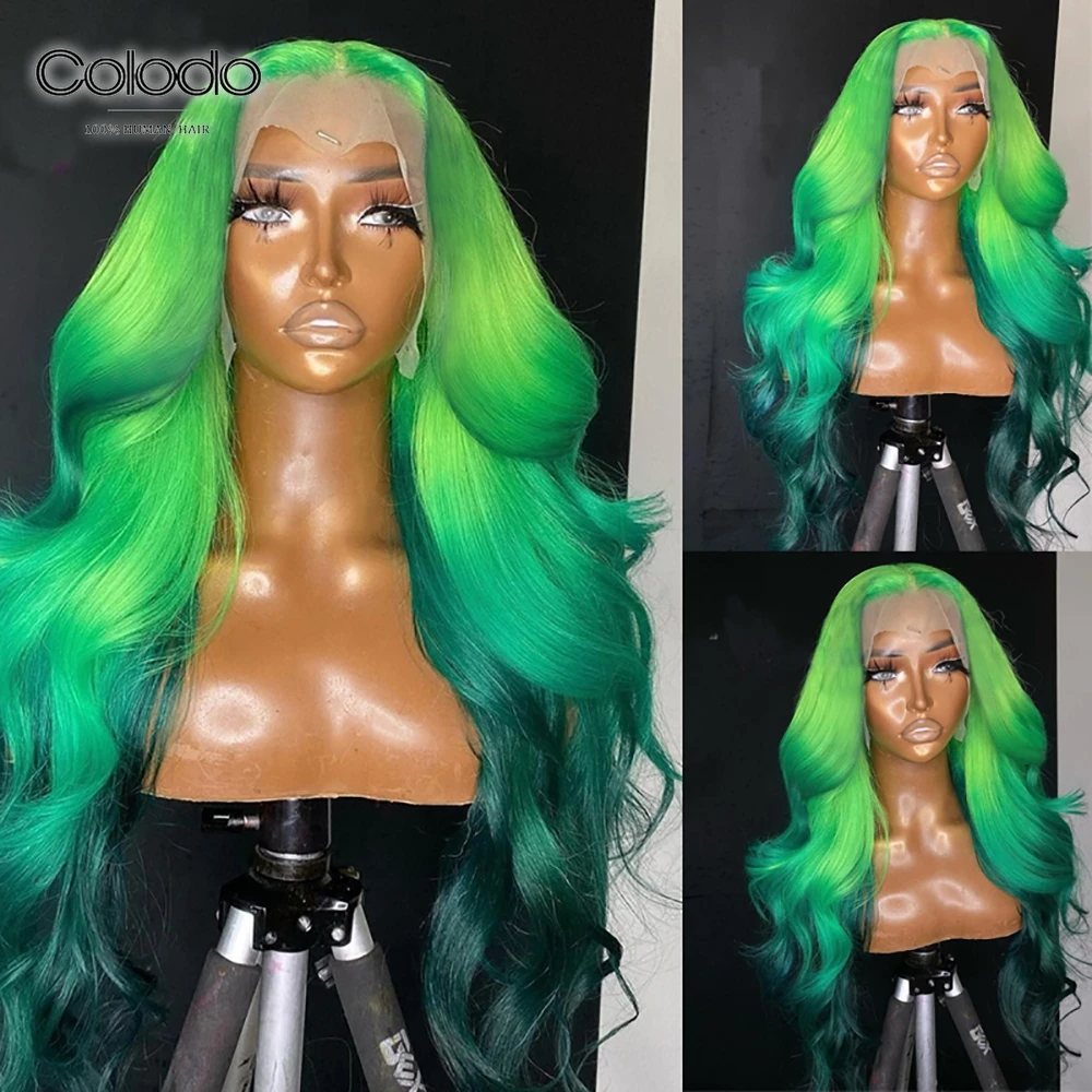 

Волосы цветные человеческие зеленые темно-зеленые, 13x 4, на шнуровке, для женщин, перуанские, Remy, волнистые, с детскими волосами