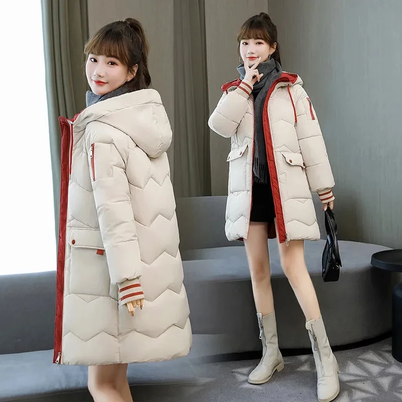 

Autumn Winter Down Cotton Jacket Female 2022 New Fashion Loose Slim Casual Cotton Coat Womens Long Thickened Warm Hooded Parkas