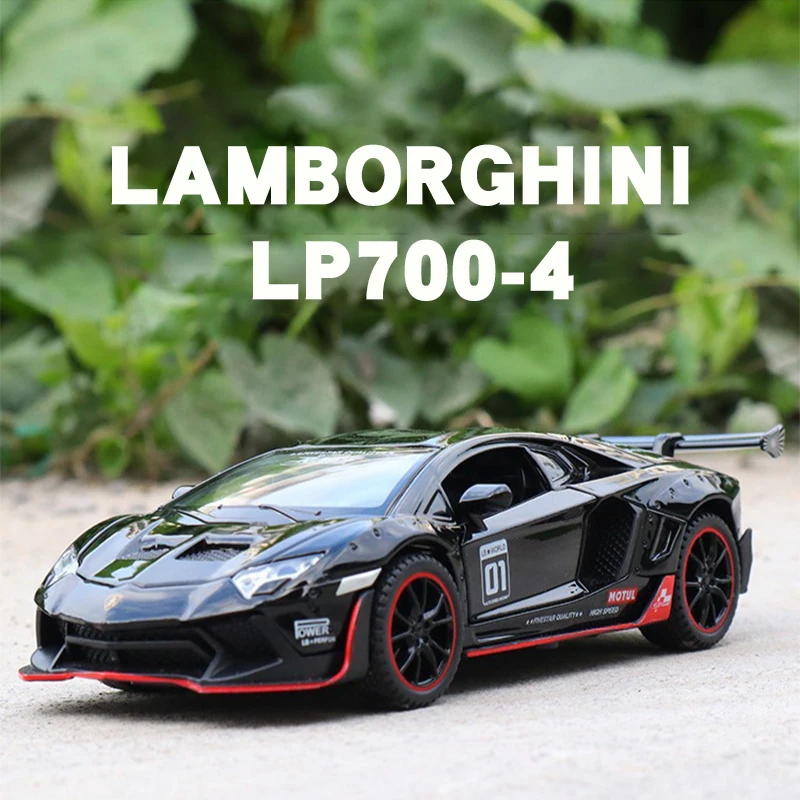 1:32 Lamborghini LP700-4 Metal spor araba alaşım Model araba modifikasyon koleksiyonu simülasyon ses ve ışık Diecast oyuncak araba