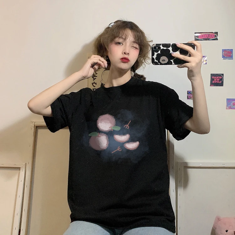 

6076 Korean version of 2022 new dark design sense loose thin large size all-match T-shirt women