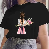 funny ladies tshirt 2022 cartoon girl flower short sleeve fashion print 90s t shirt women casual graphic tops female tee shirt