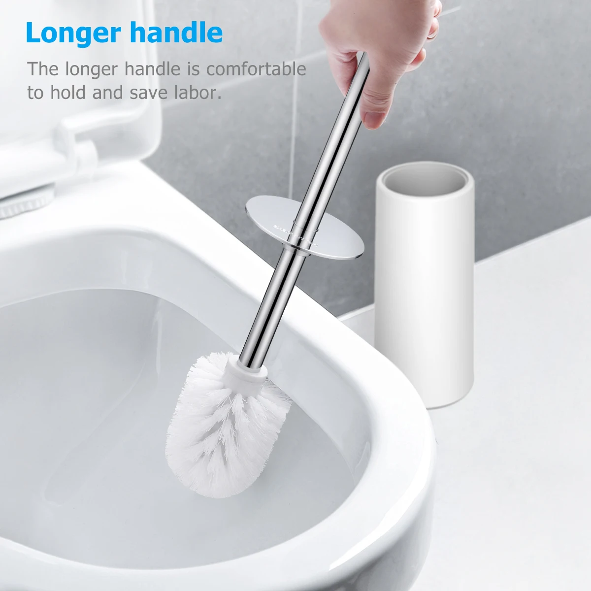 

HOMEMAXS Toilet Brush and Holder Set Good Grip Compact Modern Design Toilet Bowl Cleaner Brush Set for Bathroom (White)