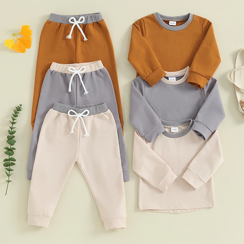 

Спортивный костюм для мальчиков 2 предмета, повседневная кофта с круглым вырезом и длинными рукавами, контрастные цвета, комплект одежды, осень-весна