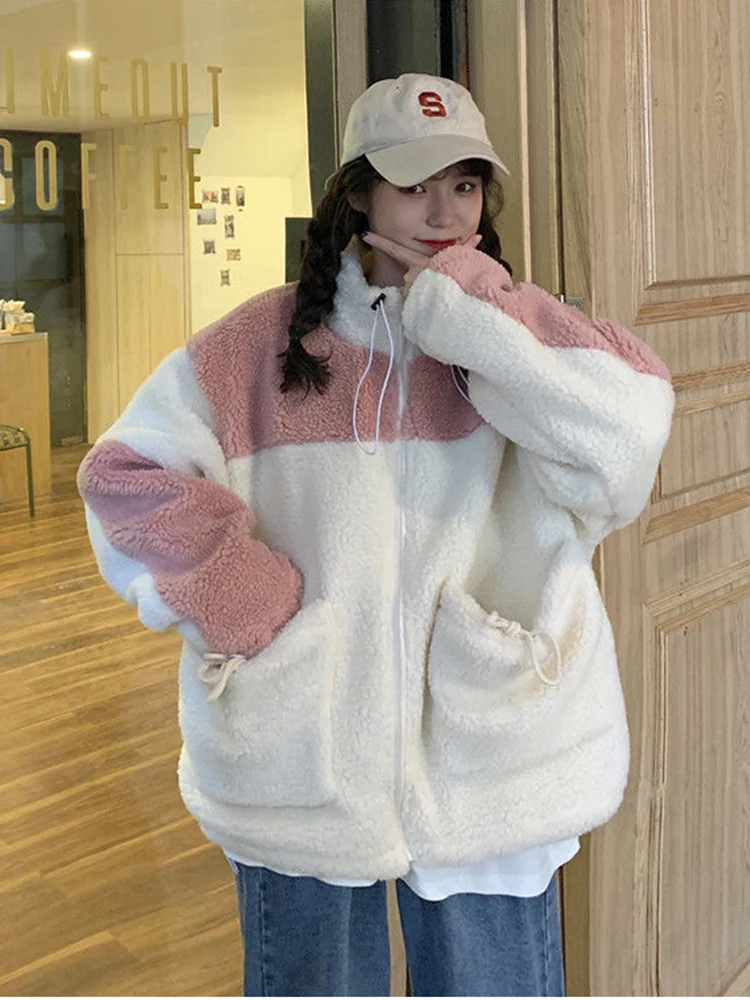 

Cardigan Clothes New Autumn And Winter Korean Fashion Style Faux Lamb Fleece Plus Velvet Thick Coat Trendy Loose Sweatshirt 3XL