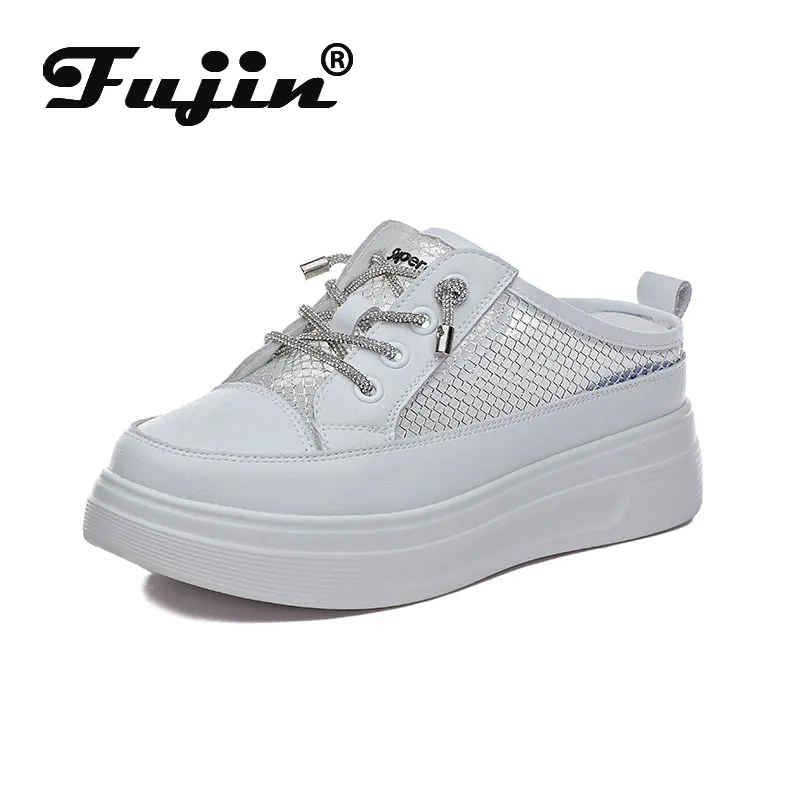 

Fujin 6cm Platform Slippers Shoes Wedge Genuine Leather Mules Sandals Air Mesh Breathable Women Summer Shoes Sneakers Slides