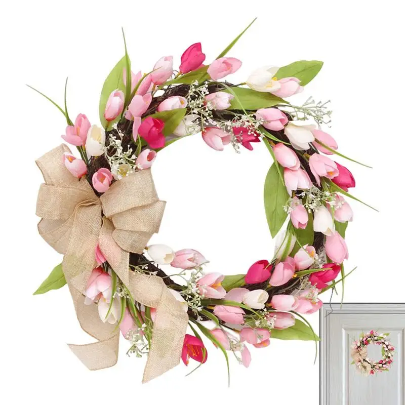 

Simulated Garland Tulip Flower Front Door Wreaths Rattan Ring Photography Props Wedding Wreath Flower Home Decoration