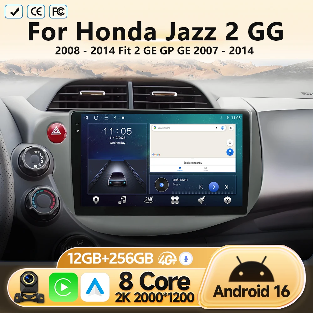 Фото Автомагнитола Android для Honda Jazz 2 GG 2008-2014, Fit 2 GE GP GE 2007-2014, мультимедийный видеоплеер, навигация GPS, без DVD, 2 DIN №2