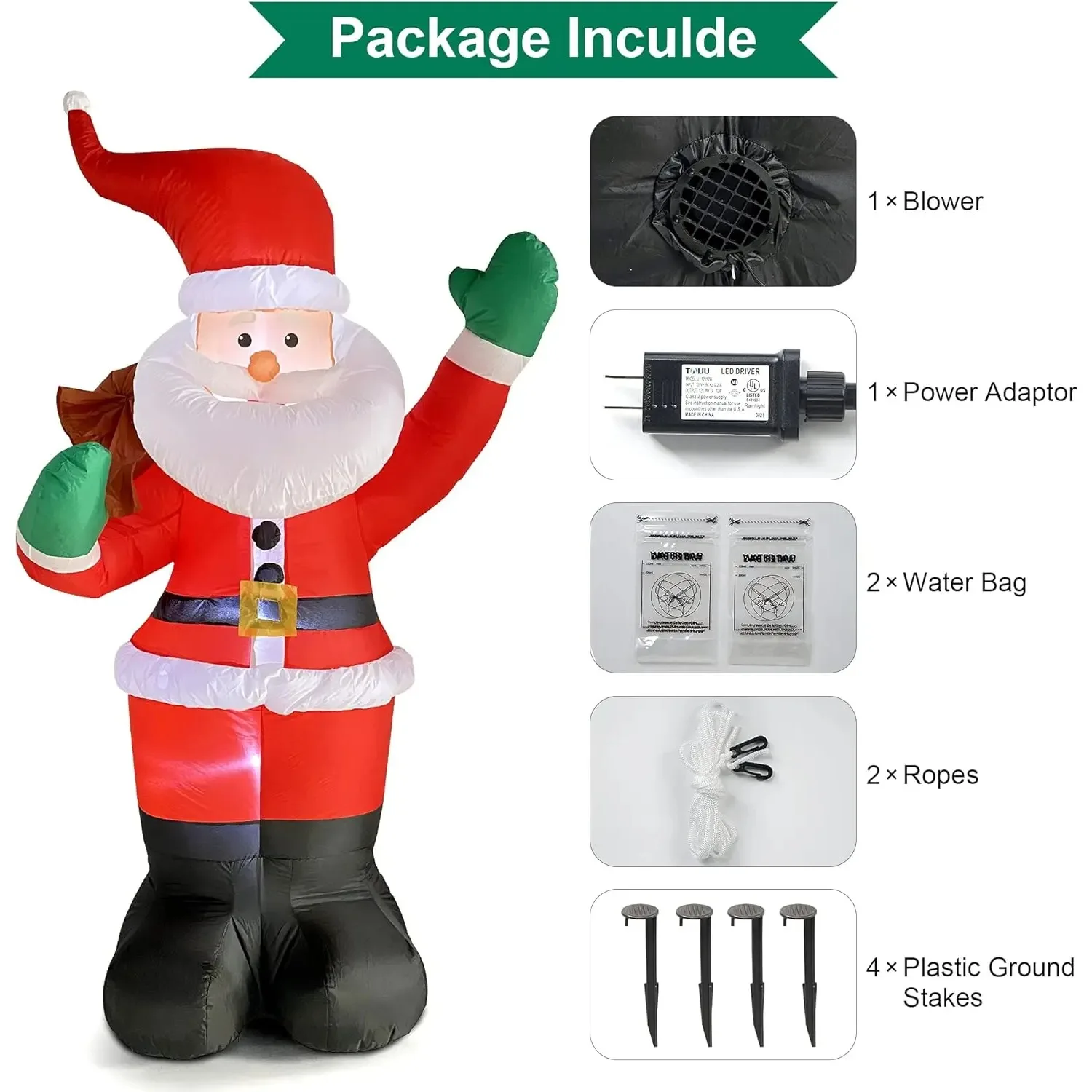 Рождественское Надувное Украшение Санта-Клауса 1 8 М/6 Футов Со Встроенным