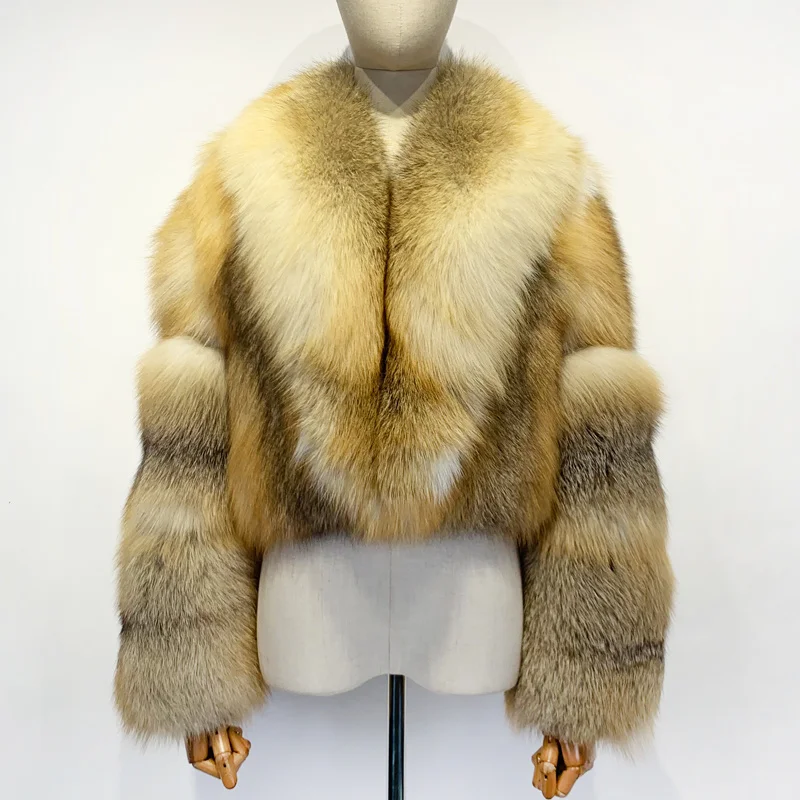 

Ladies Natural Jacket With Big Collar Women's Long Sleeve Winter Fur Coat