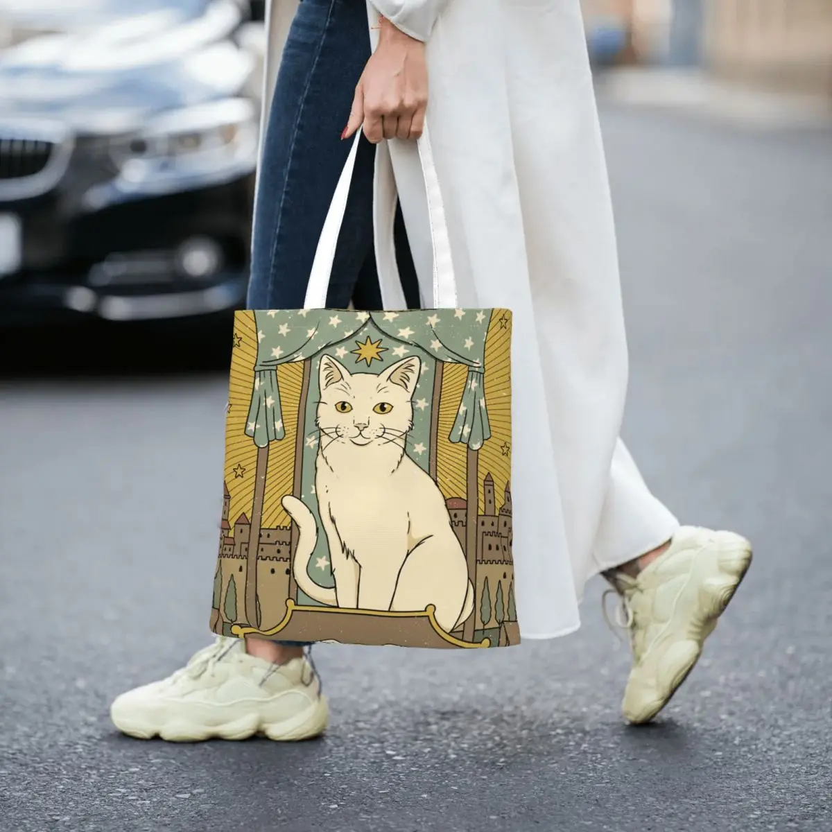 

The Chariot Cat Women Canvas Handbag Large Capacity Shopper Bag Tote Bag withSmall Shoulder Bag