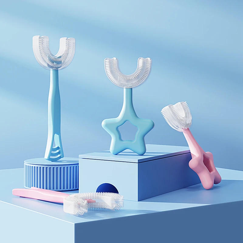 

Children Infant Toothbrush 360 Degree U-shaped Mouth-Cleaning Silicone Clean Brushing Kids Teeth Dental Care Hand-Held Version