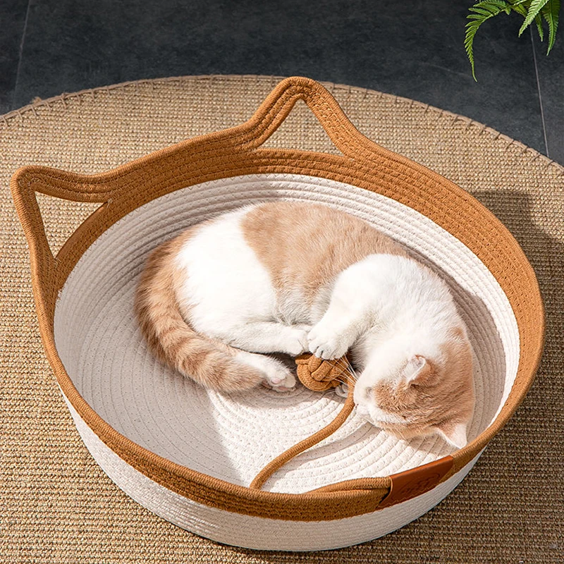 

Тканое гнездо для кошек Teng, тканый коврик для кошек с мячом, подушка для собак, летнее гнездо для кролика, летнее гнездо для кошек, универсальный всесезонный