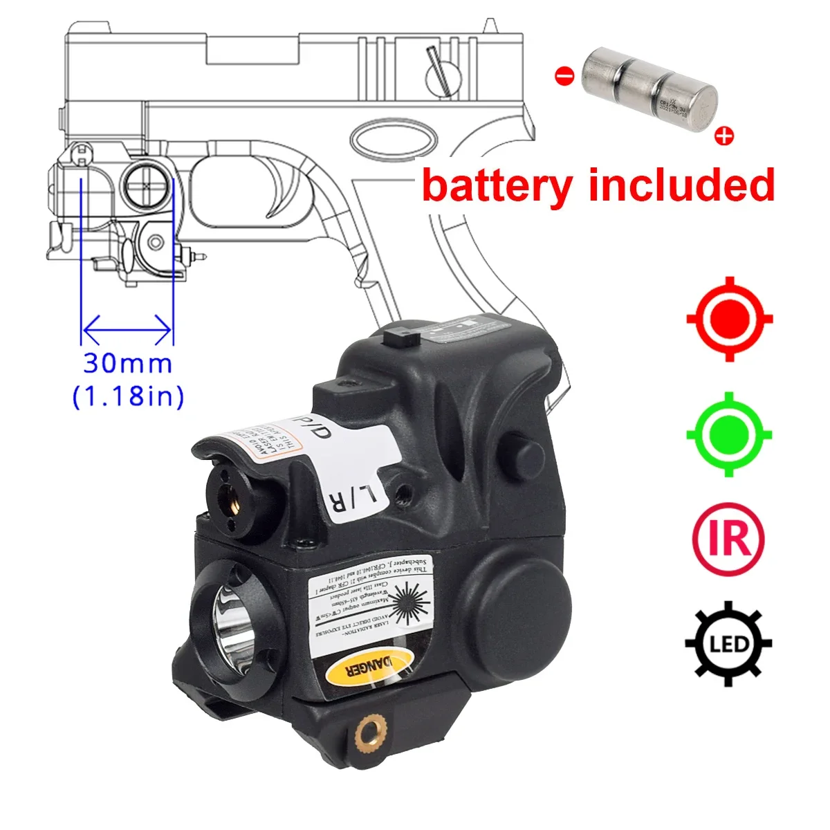 Мини-зеленый красный ИК-лазерный фонарик с аккумулятором Pistola Defensa Personal Tactical Gun Fit