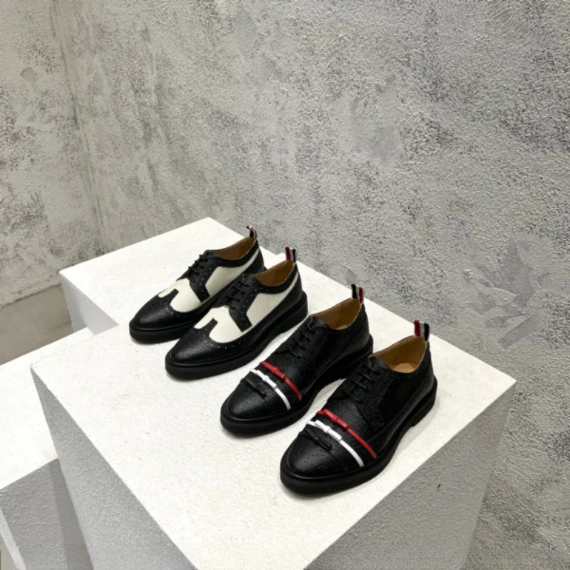 

Новинка 2023, осенне-зимние Лоферы TB с металлической пряжкой и бантом, повседневные кожаные туфли унисекс в британском ретро-стиле с отверстиями для женщин