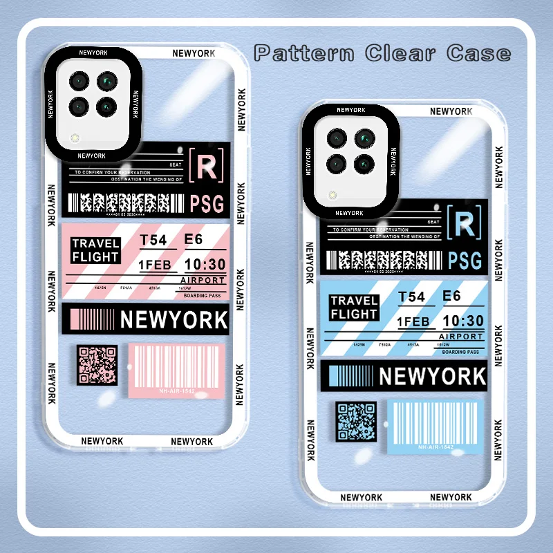 

Barcode Airline Ticket Clear Case for Huawei Nova 7i P40 Lite 4G Nova 6 SE Nova 5T Honor 20 20S Phone Case Camera