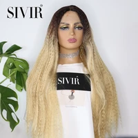 synthetic middle part long kinky straight hair lace wigs for women ombre brown blonde brazilian wig with natural hairline