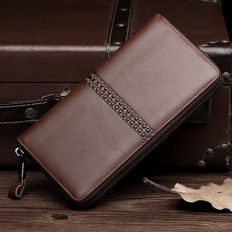 

Fashion Men Long Wallet Genuine Leather Purse Handy bag For Male Luxury Brand Black Zipper Wallets and Purses Men Clutch Bag