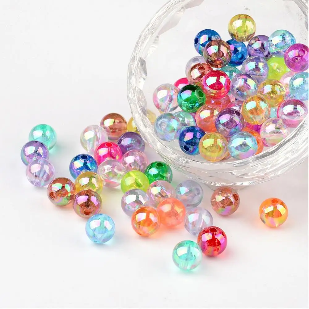 

100PCS Transparent Acrylic Beads Round AB Color Mixed Color 8mm Hole: 1.5mm