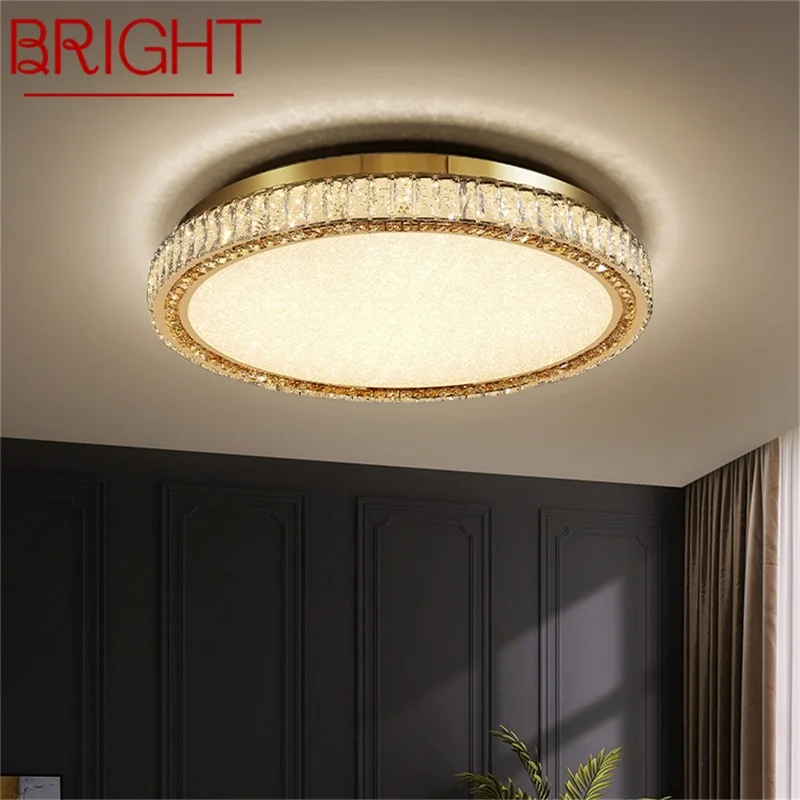 

BRIGHT Postmodern Ceiling Lamp Gold LED Round Crystal Decorative Fixtures For Bedroom Study Light