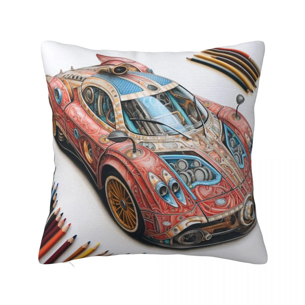 

Speed Sports Car Pillow Case Pencil Art Colored Cartoon Polyester Travel Pillowcase Zipper Summer Colored Cover