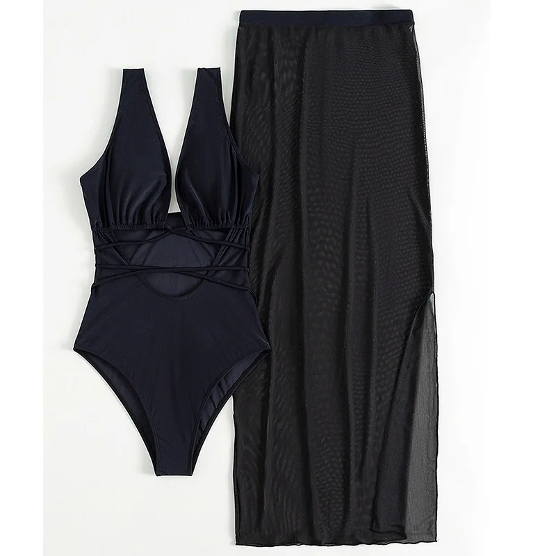 Цельный купальник женский сексуальный черный купальный костюм прозрачная