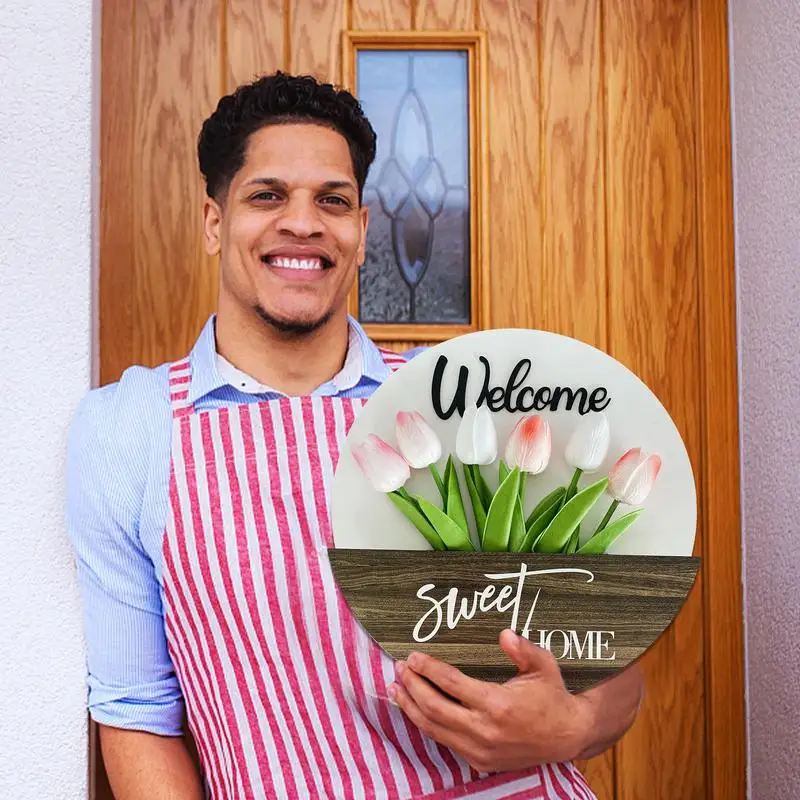 Цветочный знак приветствия для входной двери деревянный подвесная доска вход в