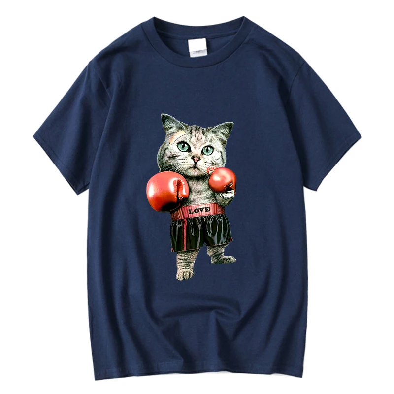 XIN YI Men's T-shirt Top Quality 100% cotton Funny t shirts Boxing cat printing men's tops T-shirt cool tshirt male tee shirts